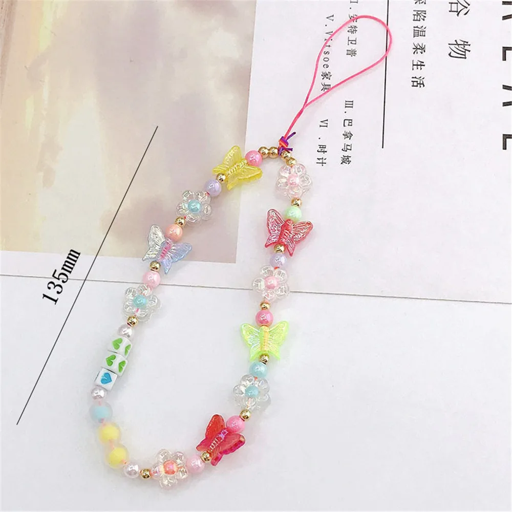 1pcs Fashion Colorful Butterfly Beads Mobile Phone Chain Women Cellphone Strap Anti-Lost Lanyard Hanging Cord Jewelry Bracelet