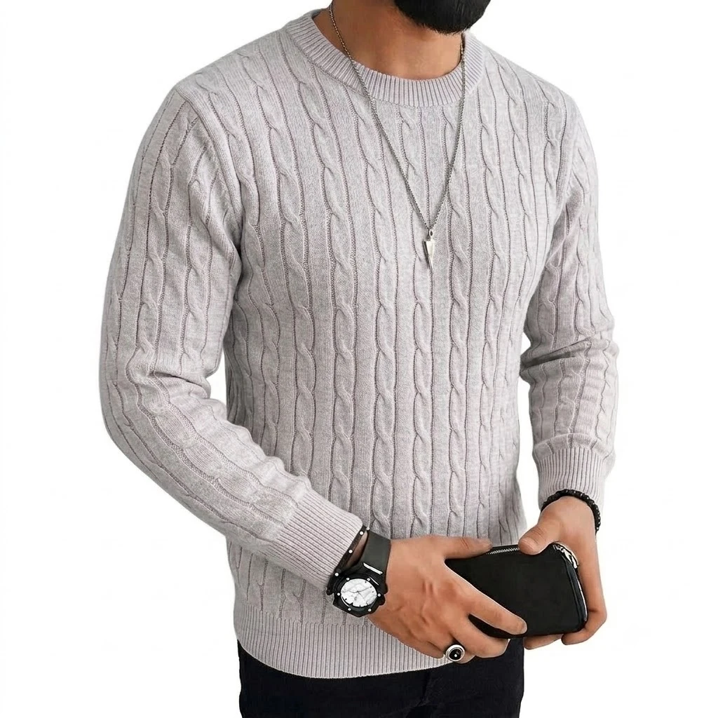 Herbst Herren Langarm Strickpullover Lässiger Rundhalspullover mit Zopfmuster Warme Strickwaren Pullover Sweatshirts oder Herren Arbeitsjacken – Detail 8