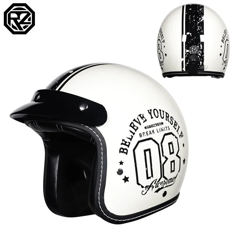 

Orz Motorcycle Vintage Helmet 3/4 Open Face Helmets Men Retro Helmet DOT Certification Casco Moto Helmet Half Face Riding