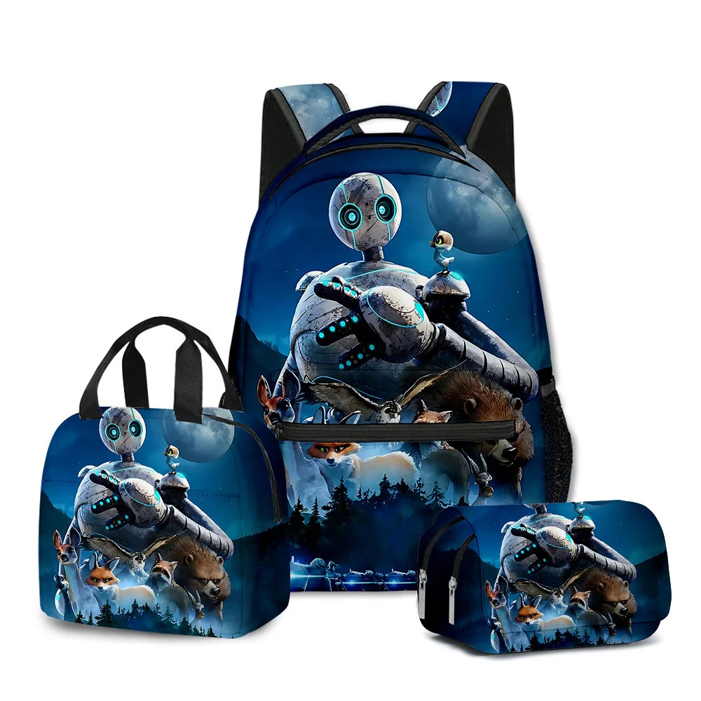 Classic Youthful Novelty The Wild Robot 3D Print 3pcs/Set Student Travel bags Laptop Daypack Backpack Lunch Bag Pencil Case