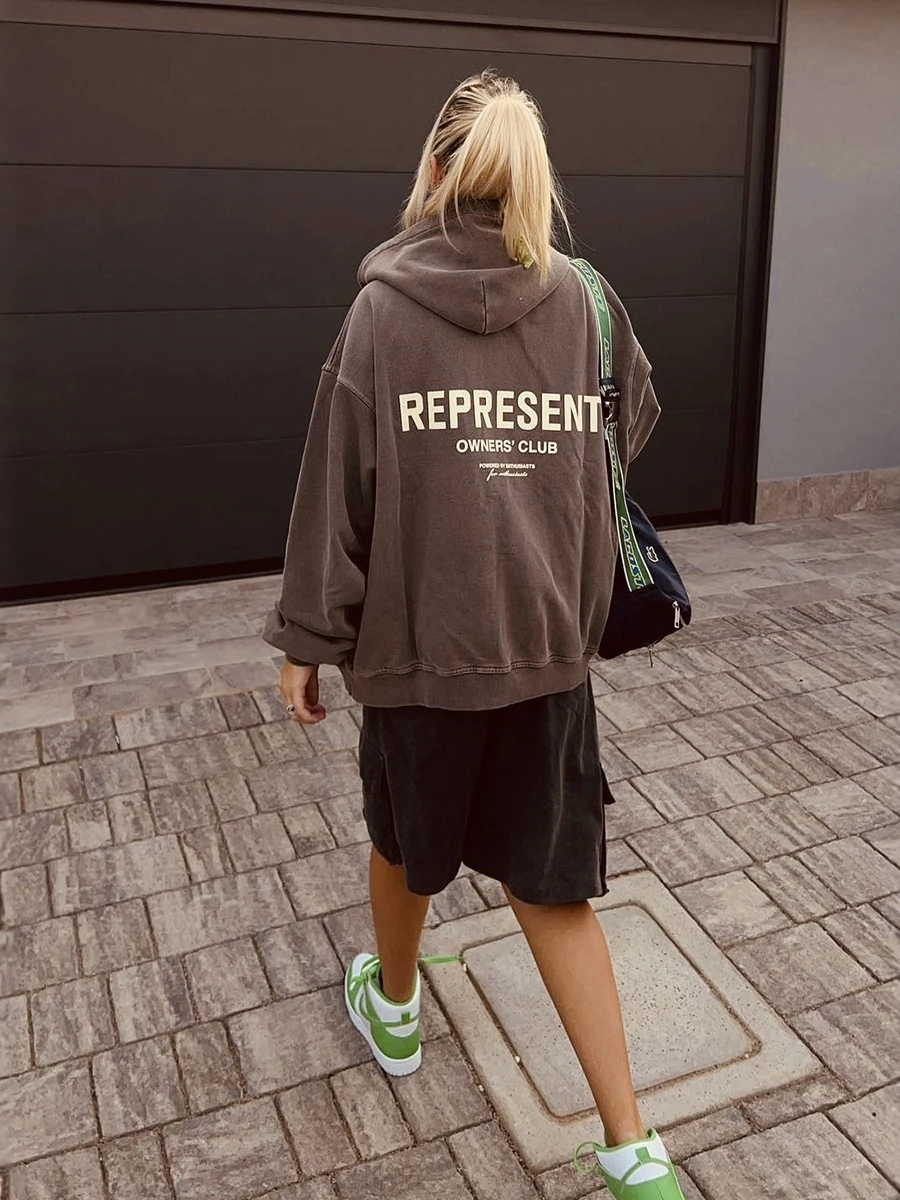 

American Sle Zipper Hoodie Letter High Street Autumn Winter Loose Fit Men's FOG Open Cardigan Sweatirt Casual Cotton