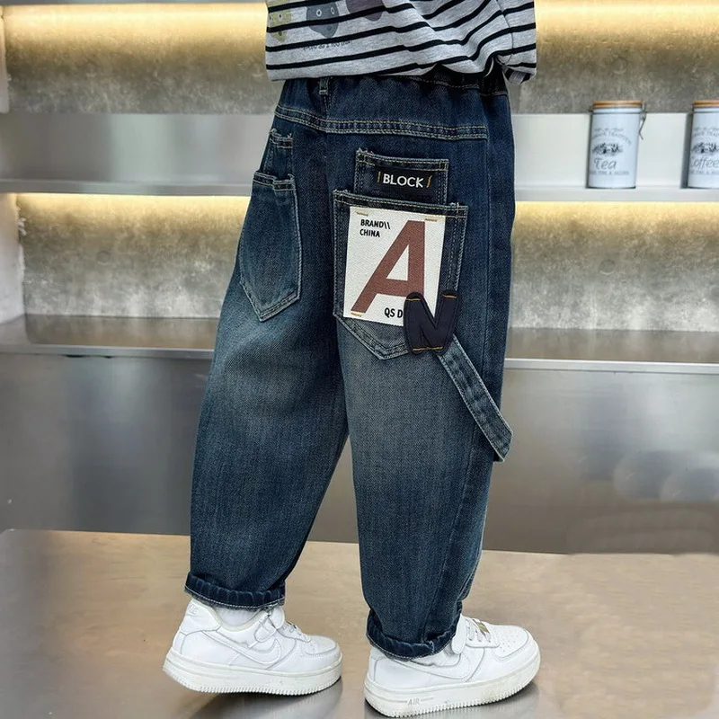 Spring&Autumn Children's Denim Pants Kids Handsome Pants Fashion Casual Boys Jeans Comfortable Loose Teen Trousers 2-11 Years