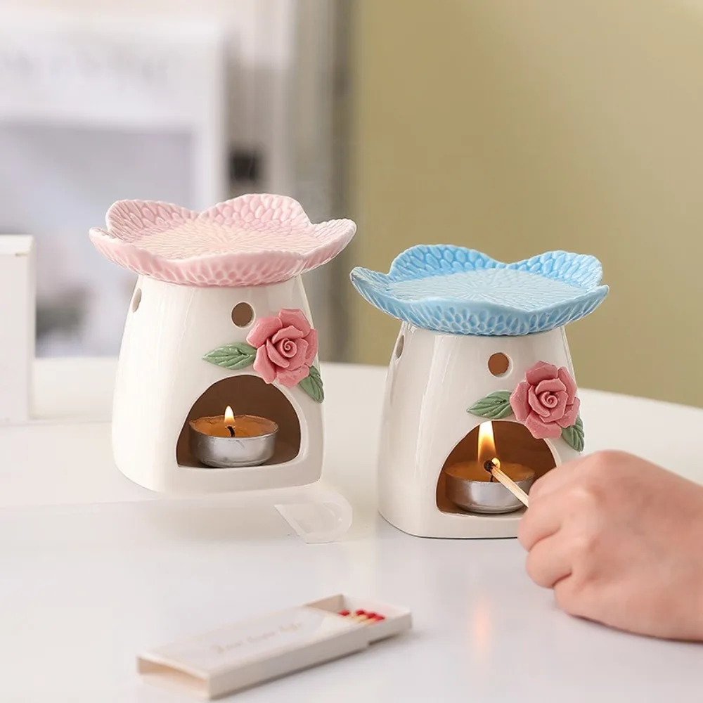 

Ceramic Flower Aromatherapy Stove Eco-Friendly Heat Resistant Essential Oil Diffuser Handmade Heating Incense Device Yoga Room