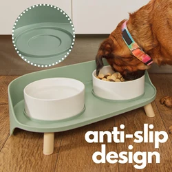 Cat Food Bowls Dog Dual Bowls Stand with No-Spill Design 3 Adjustable Heights Anti Vomiting Cat Water Bowl for Dog Cats