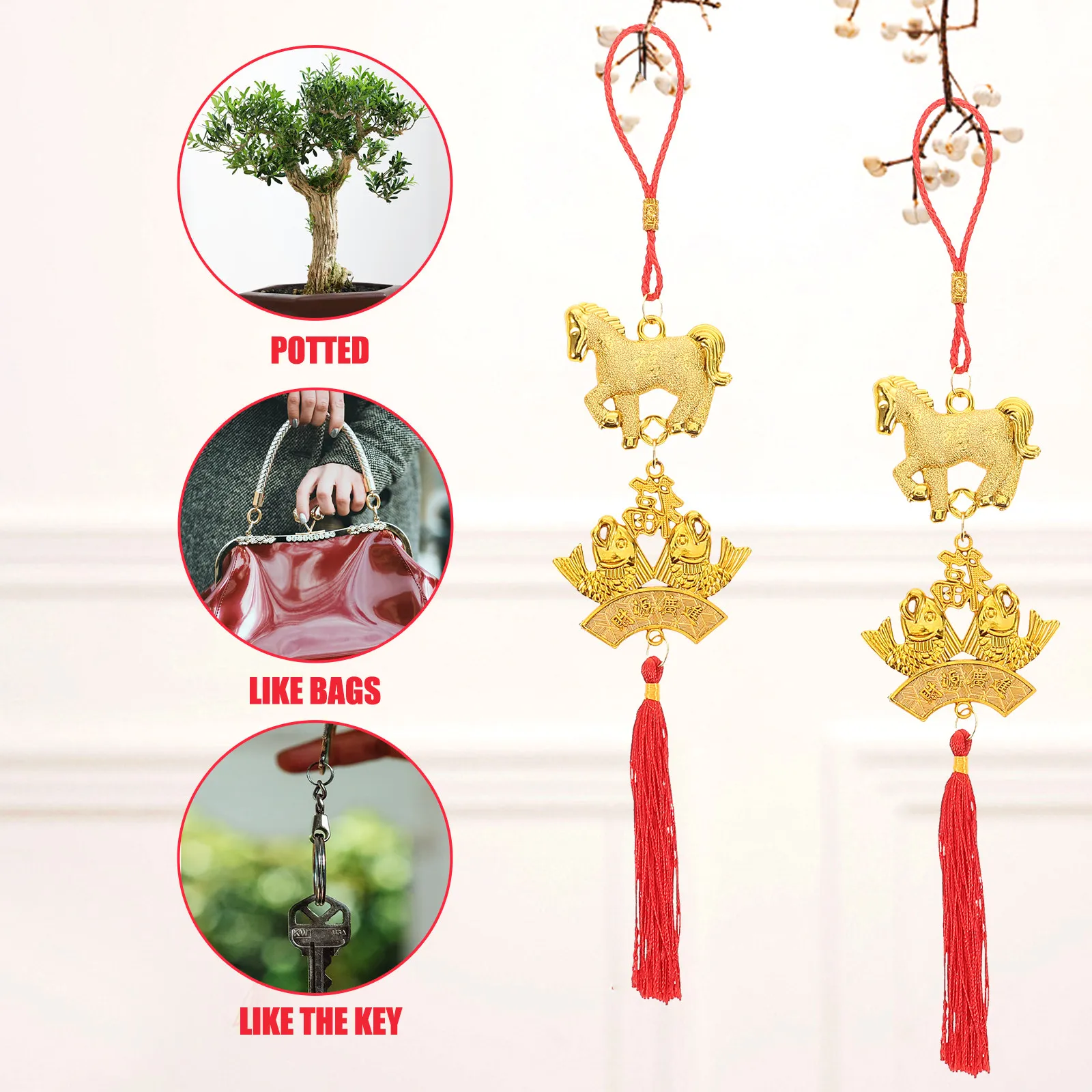 6Pcs Year of The Horse Spring Festival Hanging Ornaments Chinese New Year Feng Shui Charms Lightweight Pendants for Bonsai Tree view 4