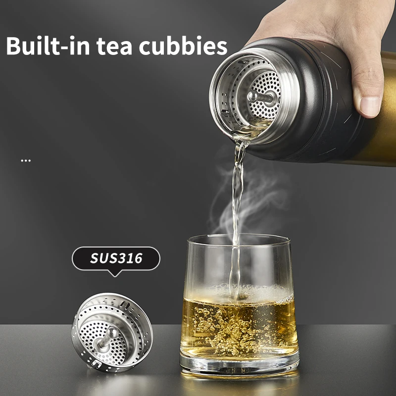 TKK SUS316 Thermos Bottle Large Capacity Vaccum Cup Cold Insulation Portable Strap with Tea Flitter Thermal Flask