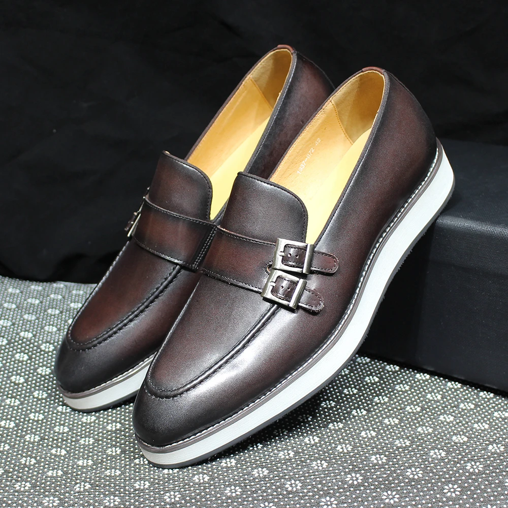 

Classic Men's Loafers Double Buckles Monk Strap Genuine Leather Male Office Slip-On Casual Shoes Comfortable Outdoor Sneakers