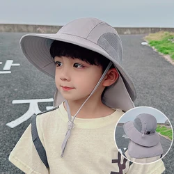 Xinbaoguan 100% Polyester Spring/Summer Outdoor Sunscreen for Boys and Girls, Big brim Shawl, Neck Protection Fisherman's Hat