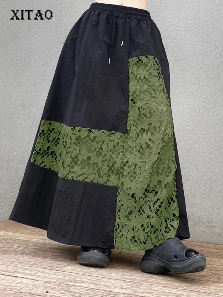 

XITAO Contrast Color Lace Patchwork Skirt Loose Fashion Casual Women Summer New All-match A-line Skirt Street Trendy WLD20250
