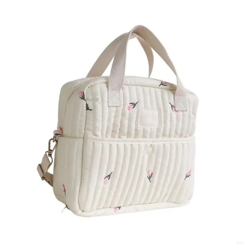 97BE Large Capacity Mom Bag Embroidered Pattern Diaper Bag Splashproof Crossbody Bag Travel Storage Shoulder Bag Handbag