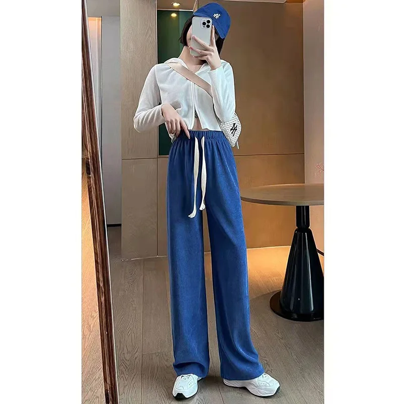 2022 Women's spring and autumn new fashion wide leg pants show thin, high waist, versatile vertical pants