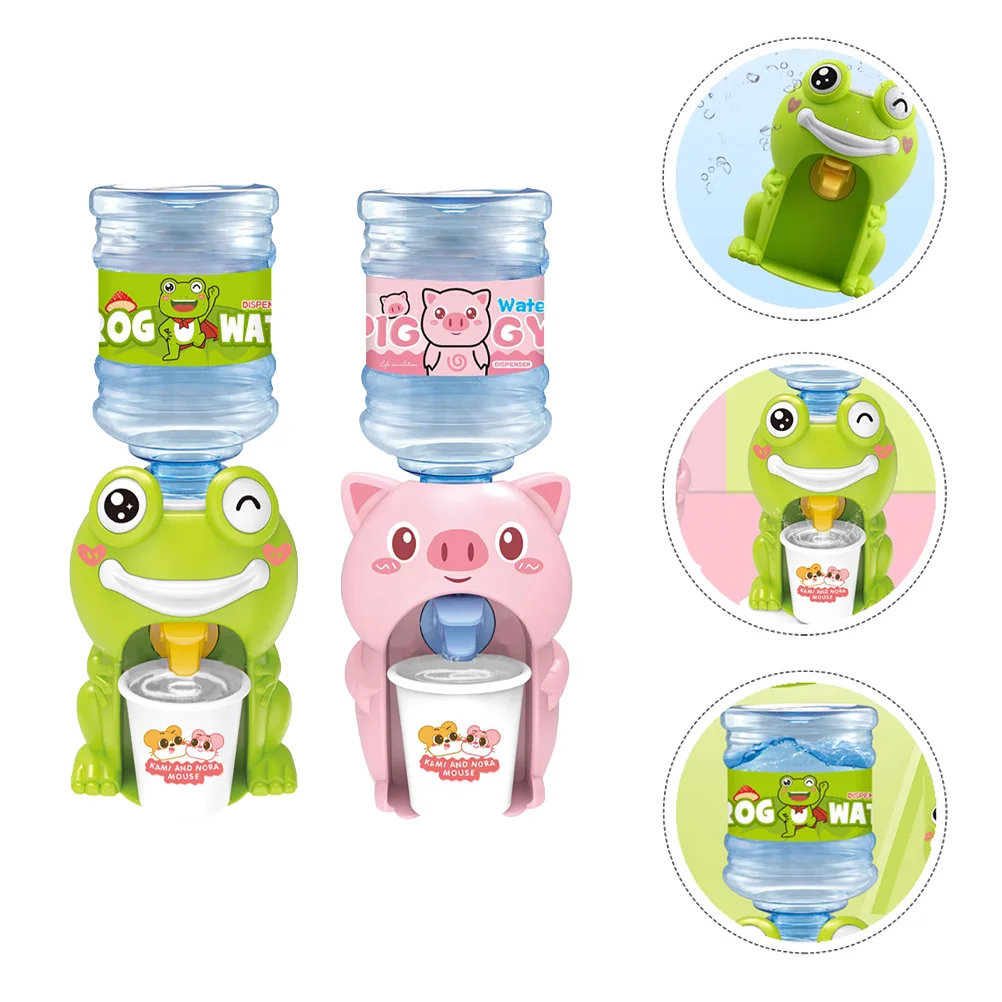 2 Pcs Water Dispenser Toy Fountain for Kids Cartoon Girls Toys Drinking Model Mini Children Set