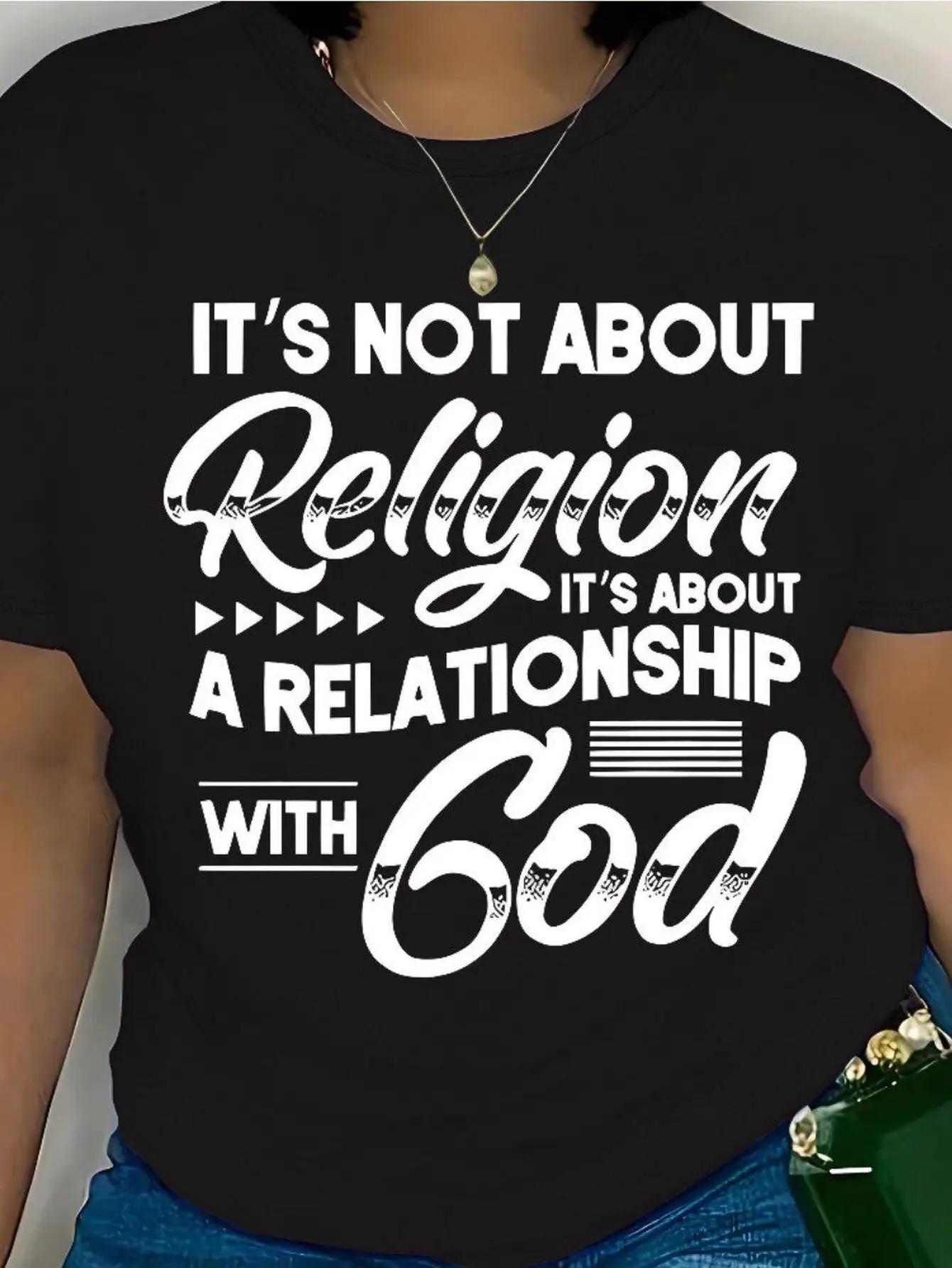 

Women's Inspiration T-Shirt - "White Letteres Shirt, Geometric Pattern, Bold Text Design, Durable Print, Comfortable Fabric