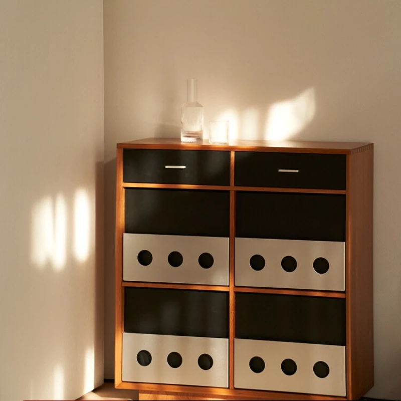 

Gray wood, paradise four-grid cabinet, solid wood upturn door, retro Bauhaus side cabinet, magazine cabinet, living room stor
