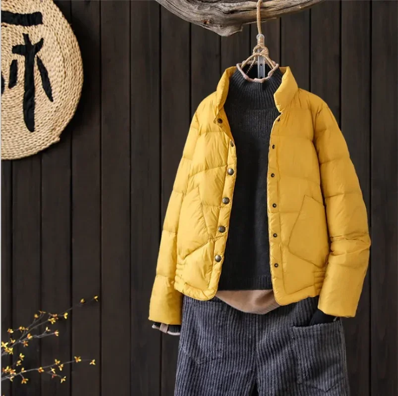 Autumn and Winter Retro Literary Light Short Collar Down Jacket Women Loose Bread Down Jacket for Women