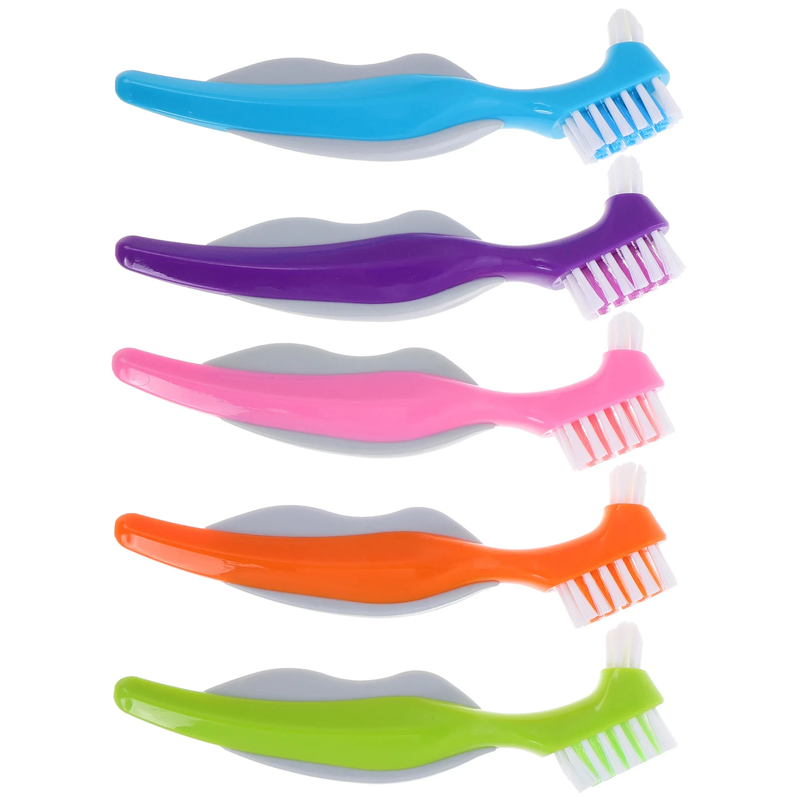 5 Buah Sikat Gigi Pembersih Gigi Tiruan Sikat Gigi Kepala Ganda untuk Gigi Palsu Bulu Lembut Kit Perjalanan Perawatan Gigi Lansia Kompak Portabel