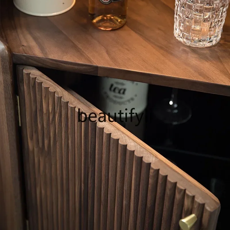 2003Black walnut triangle cabinet Nordic solid wood corner wine cabinet Living room side locker