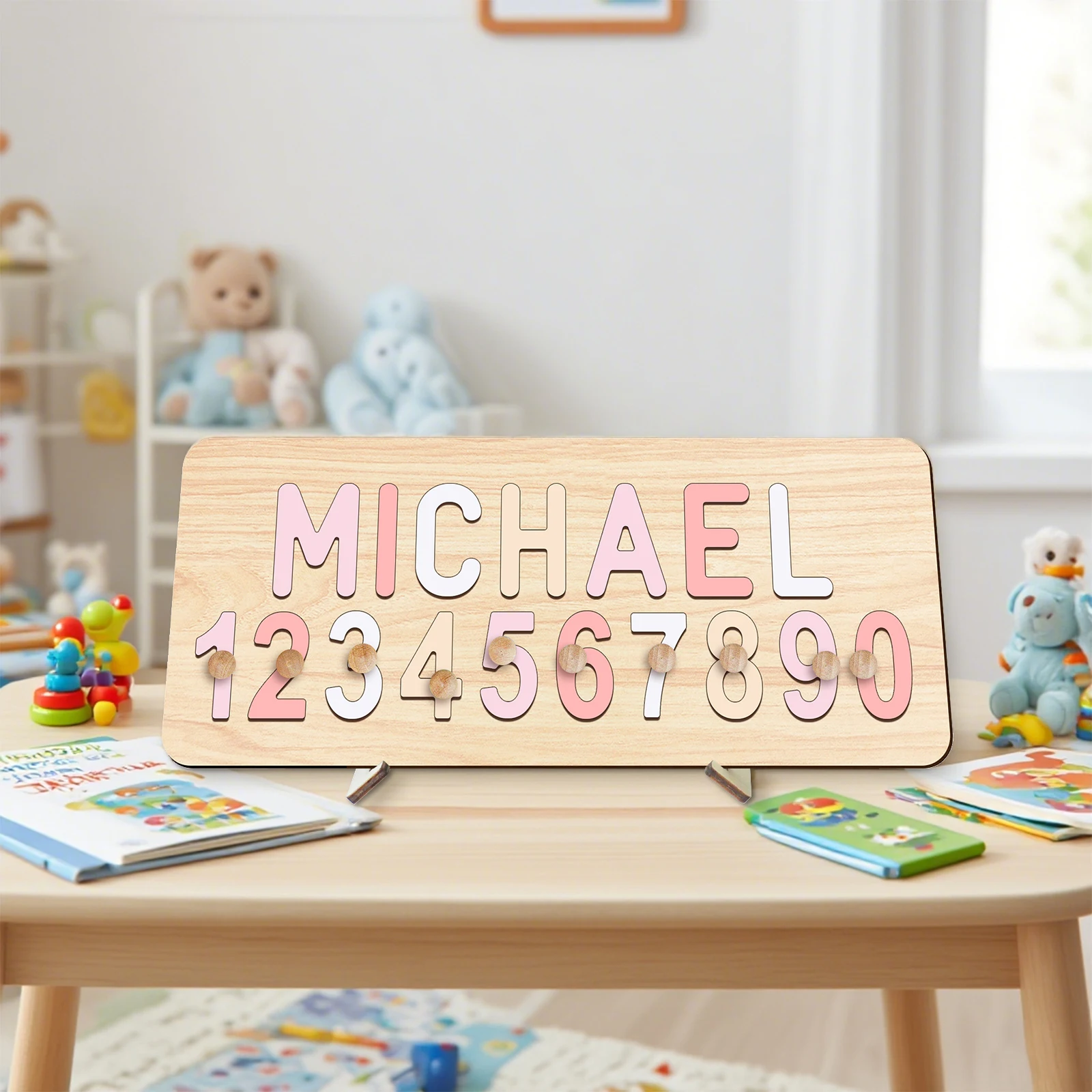 Puzzle d'éducation précoce pour enfants sur mesure : puzzle en bois avec lettres et chiffres. Personnalisé avec le nom de l'enfant pour une croissance intelligente.