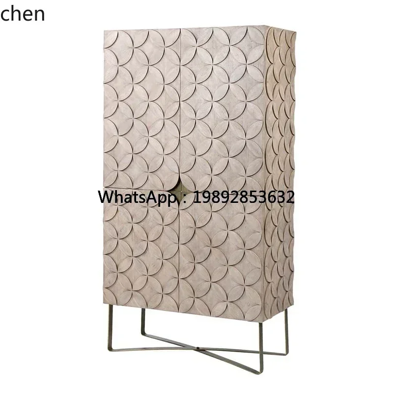 YFY Solid wood carved dining side entrance cabinet retro old high locker bedroom storage wardrobe