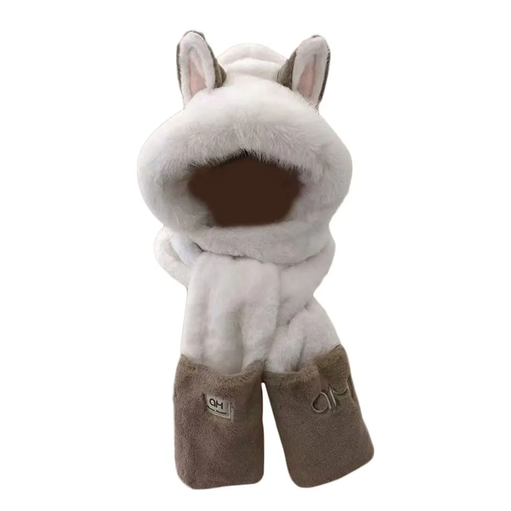 

2/3Pcs Sweet Cute Scarf Hat Glove for Women Casual Thickened Furry Scarf Cap Set Warmer Ear Protection Cartoon Plush Hat Winter