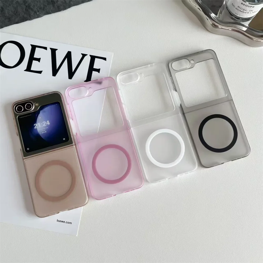 

HOCE Luxury Clear Magnetic For Magsafe Case For Samsung Galaxy Z Flip 7 6 5 3 4 5G flip7 flip6 Ultra Thin Matte Hard PC Cover