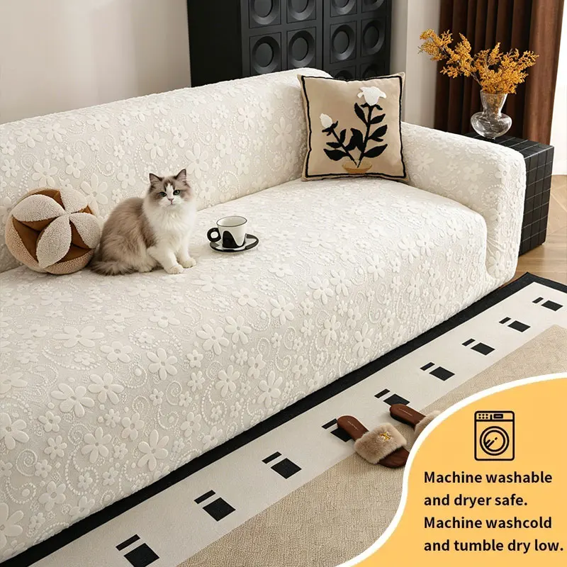 1PC-Solid color floral elastic sofa cover, pet friendly scratch and dust resistant sofa protective cover, soft textured fabric