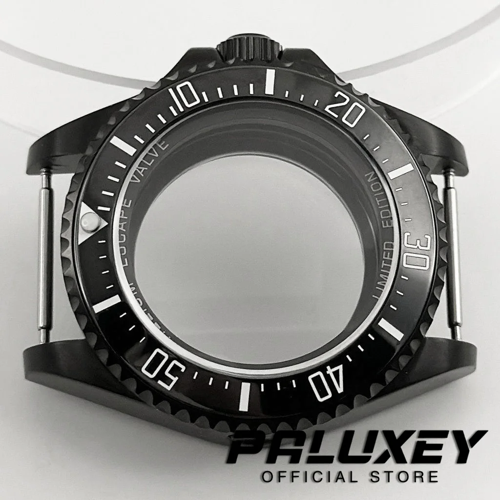 44mm Black SEA Homage Big Sapphire Crystal Watch Case Black Ceramic Bezel Fit NH35 NH36 4R35 4R36 NH34 NH38 NH39 NH70 Movement