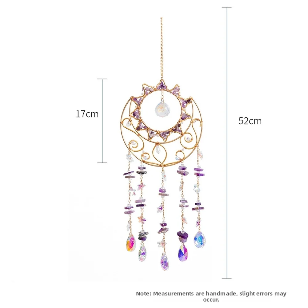 For crystal Infused Stone Wind Chime Handmade Sunlight Reflecting Hanging Decor for Living Room Bedroom 52x17cm Purple
