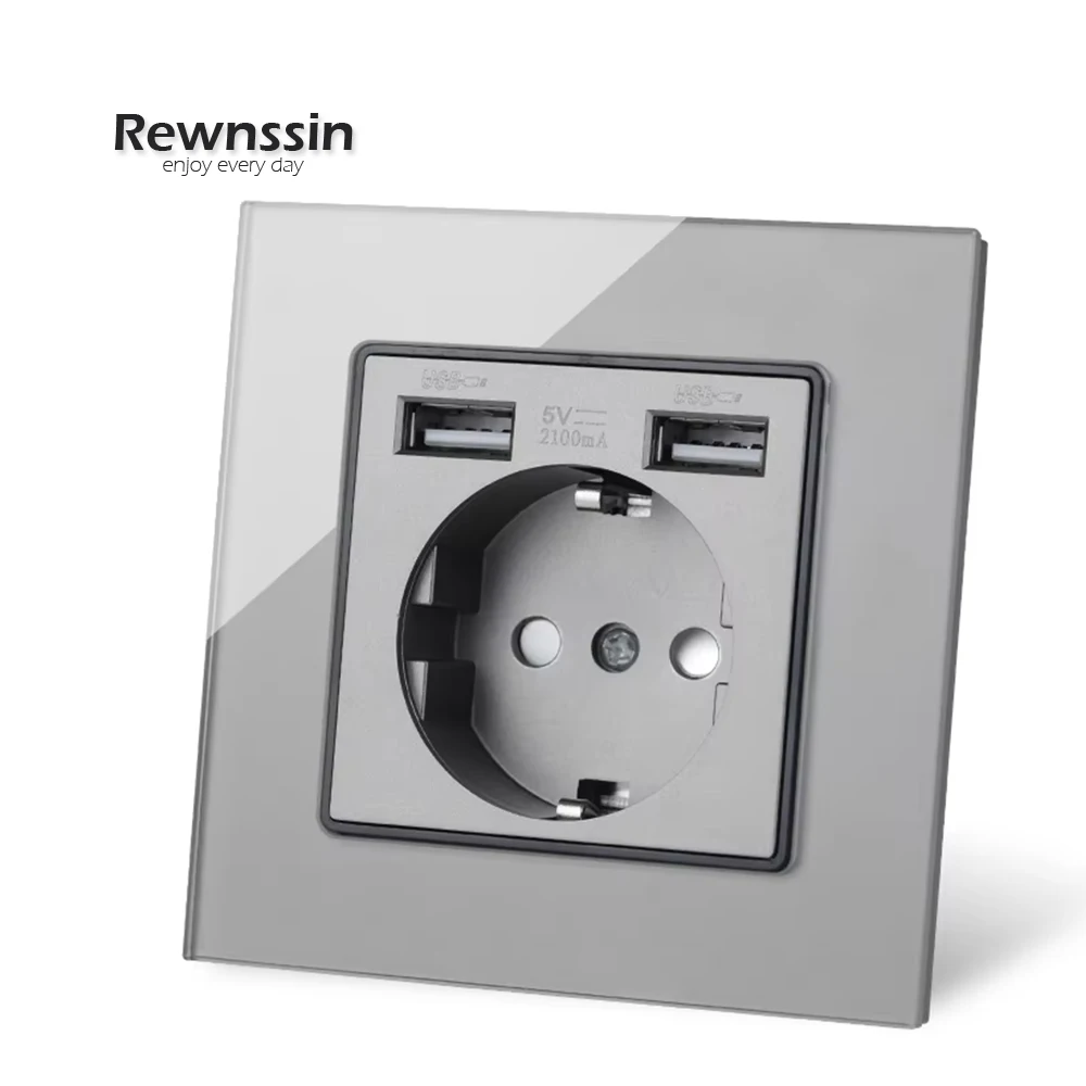 S Series-DIY Accessories Module DIY Gray Glass Frame 110V-250V EU France USB Wall Socket Light Switch RJ45 TV Module Frame