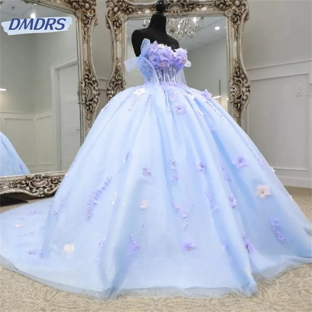 Robe de Quinceanera à col en cœur gracieuse, robe de soirée charmante, applique 3D de perles de princesse, cristal hors de l'initiative pour 16 ans