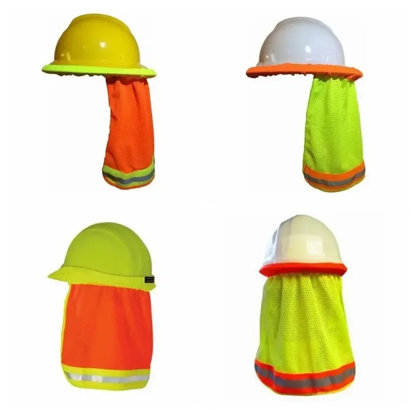 Pare-soleil d'été pour les travailleurs de la construction, casque de sécurité, bouclier de cou, casquette de coulée en maille utile à rayures