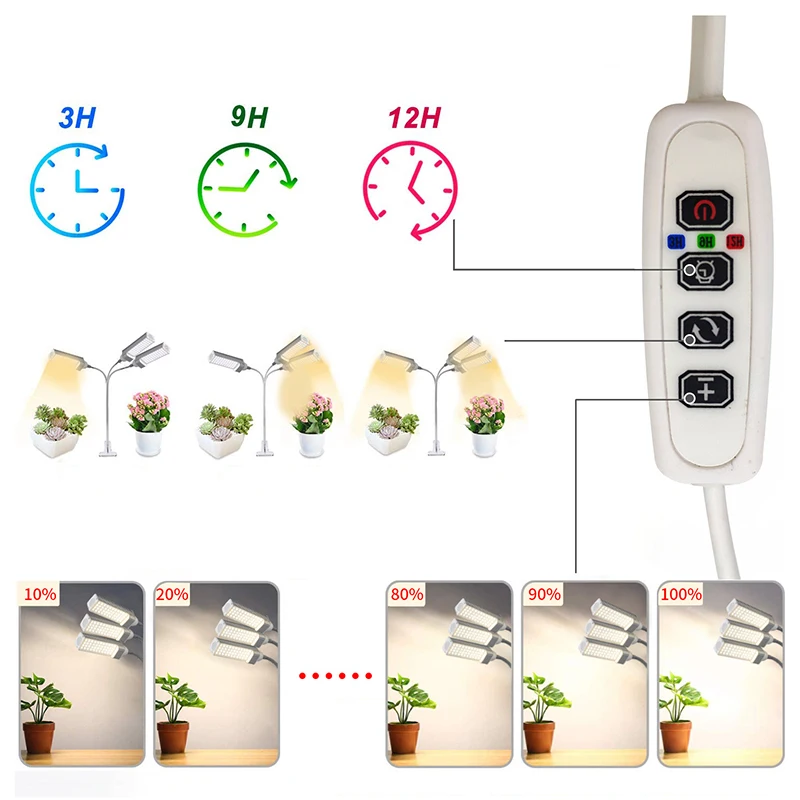 

3 Heads 3H / 9H / 12H Timer Plant Growth Light LED Light Full Spectrum