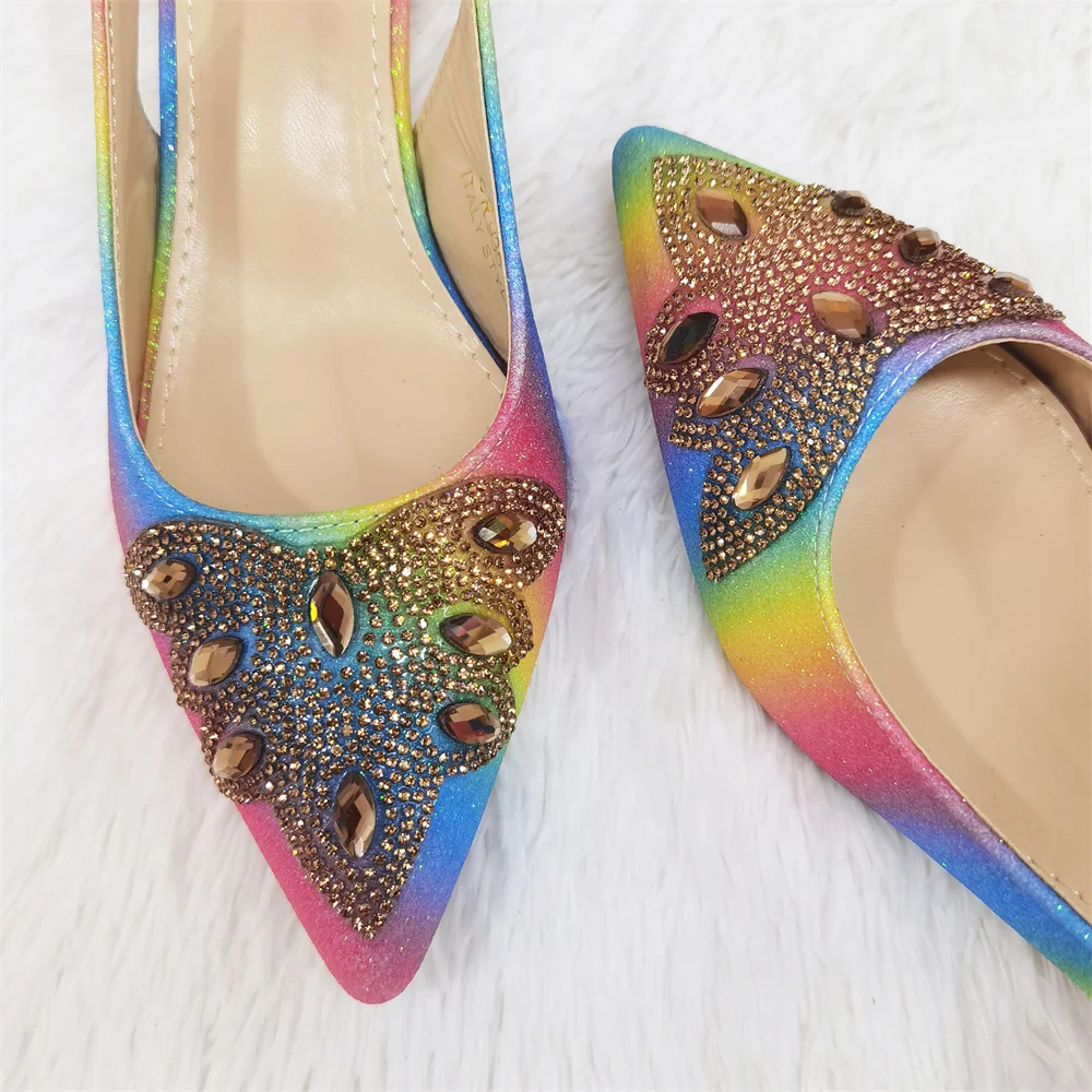 2024 INS Nigeria Women's Wedding Pointed Sandals Rainbow 4.5CM Comfortable Low Heel Royal Blue Gold Purple