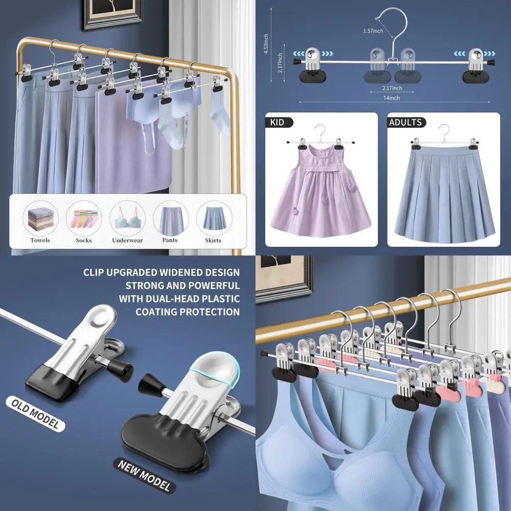 

Упаковка из 50 регулируемых нескользящих вешалок для брюк с широкими зажимами для женщин — прочные компактные вешалки для джинсов, шорт, юбок