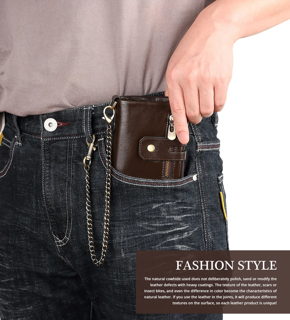 

Кошелек из натуральной кожи RFID, короткая молния, вертикальная, многослотовый, многофункциональный, вместительный, тройной, подвесной кошелек на цепочке