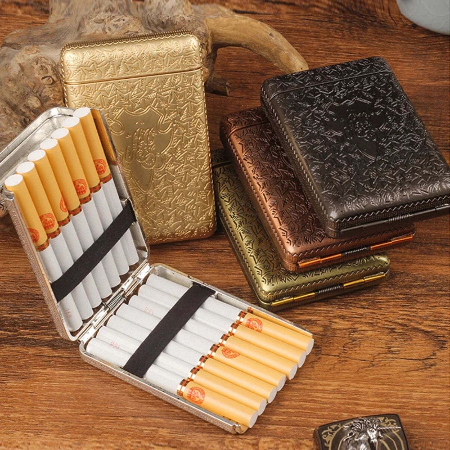 Retro Metal Hand-carved Cigarette Case for 14 Cigarettes, Peaky Blinders, Flick Box Holder, Portable Smoking Tools, New Color