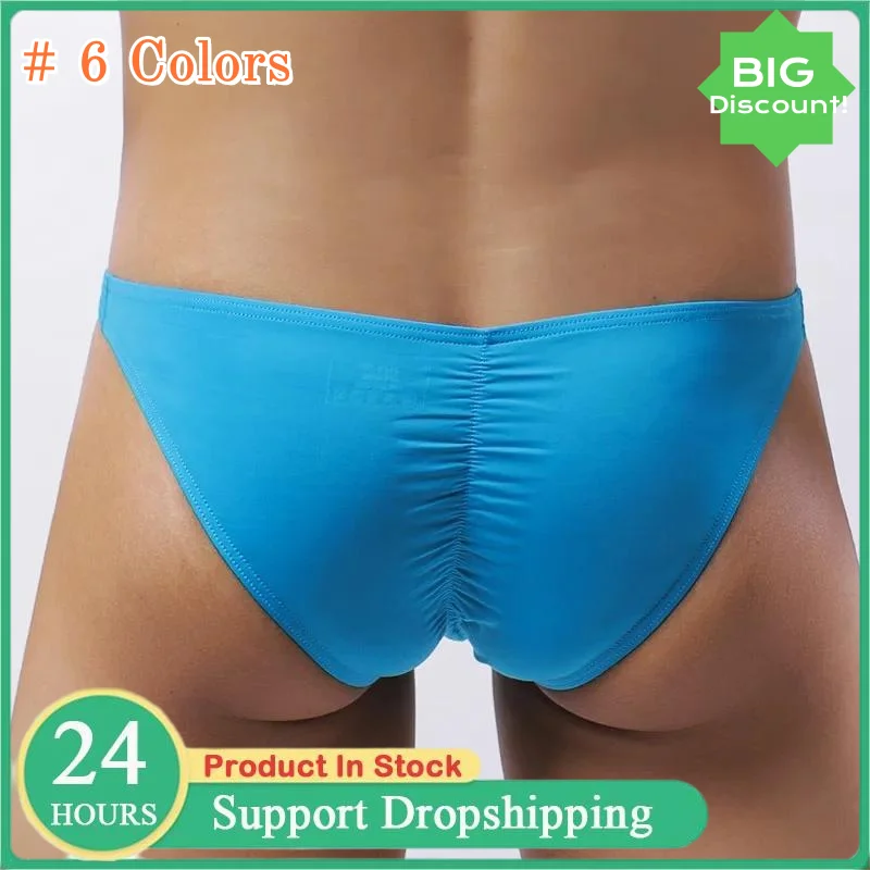 Large Size Wrinkle Male Briefs High Elastic Ice Silk Man Underwear Solid Color Youth Thin Section Comfortable Breathable Sexy