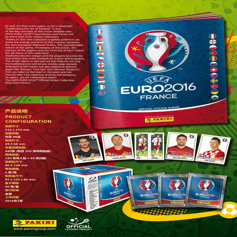 팬이니 2016 유로 홀로 스티커 앨범 공식 빈티지 축구 카드 축구 팬들이 좋아하는 수집품을 위한 향수를 불러일으키는 선물 상자