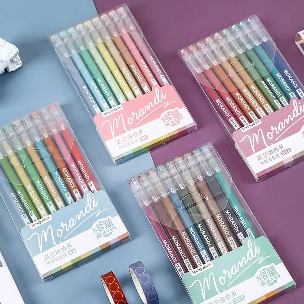 

9pcs/box Morandi Color Gel Pens Set 0.5mm Handwriting Pen for DIY Scrapbook Students School Supplies Stationery Cute Pens