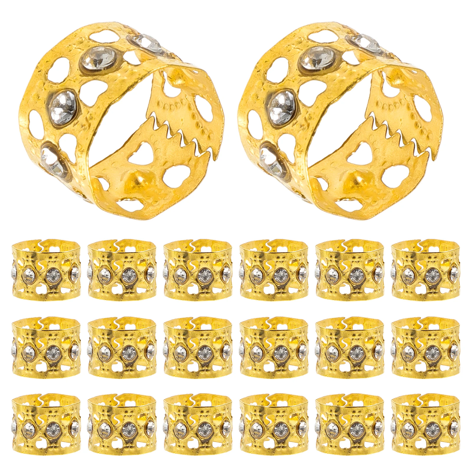 Anneaux creux en strass pour femmes, 50 pièces, accessoires de manchettes, grandes perles dorées pour cheveux, Dreadlock, tresses, outils, bijoux