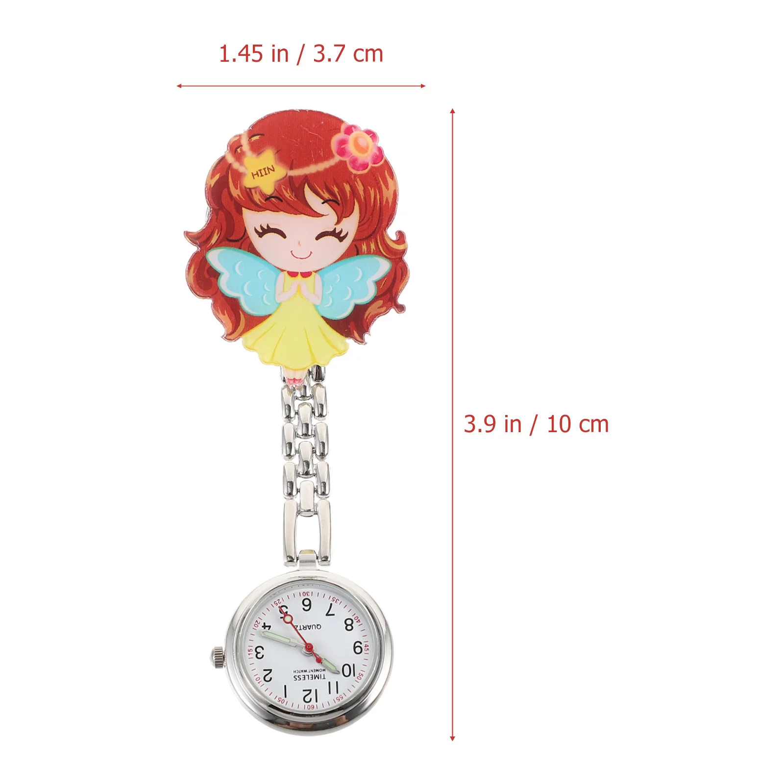 1 قطعة ساعة جيب مضيئة قابل للسحب ساعة معلقة للممرضة الطبيب مع حقيبة القلم تصميم الملاك الكرتون التمريض #2