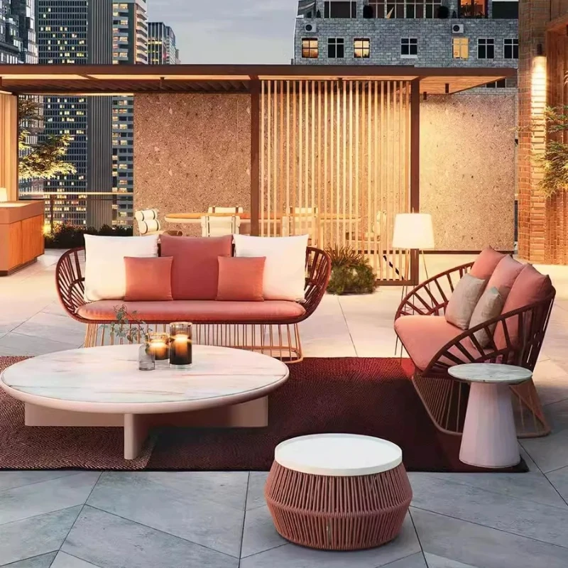 Nordic outdoor sofa courtyard balcony leisure rattan single chair villa bed and breakfast terrace garden tea table chair