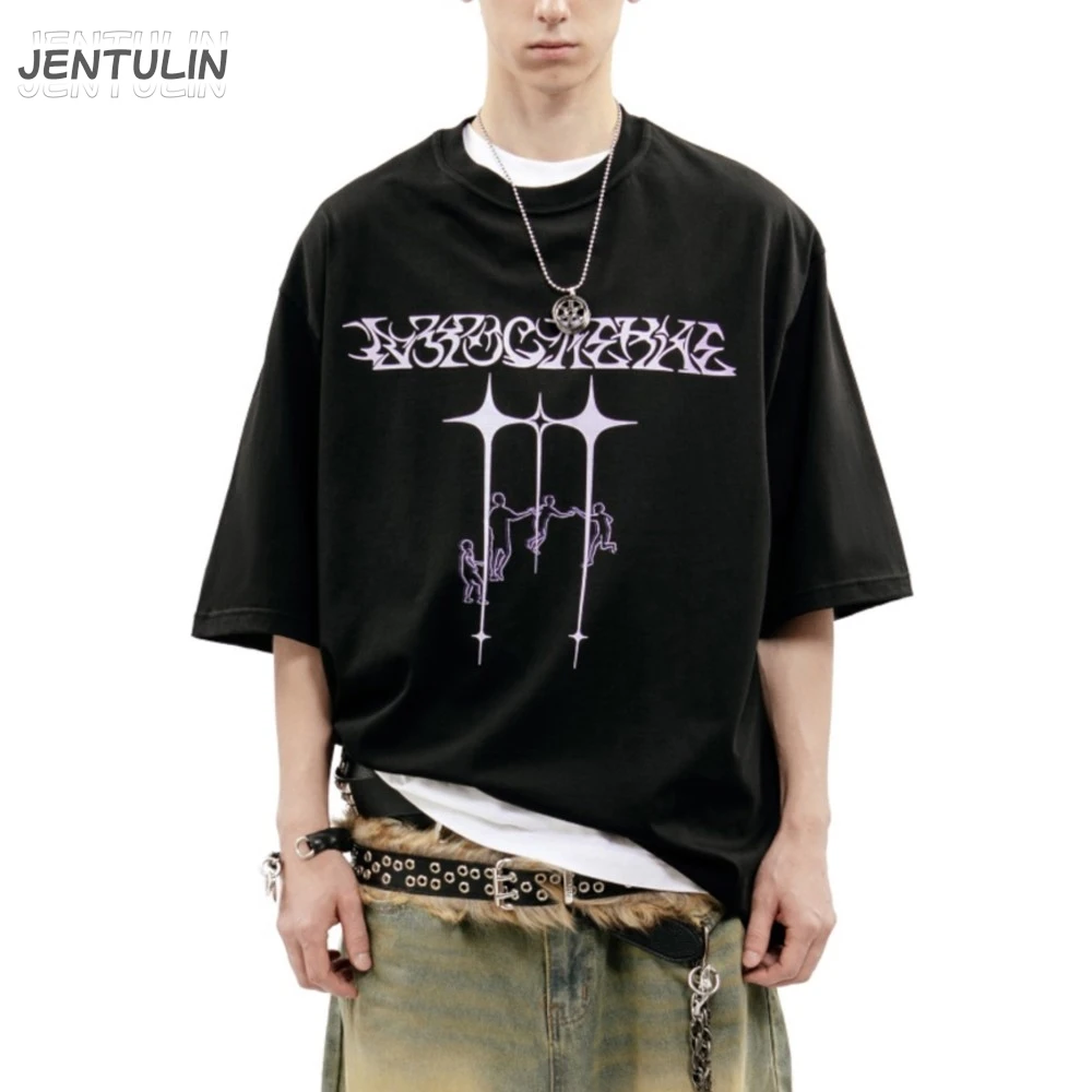 Oversized Streetwear Men Clothing Growing up Graphic Print Harajuku Short Sleeve Tops Tees Hip Hop Korean Goth Tshirt Cotton Y2k