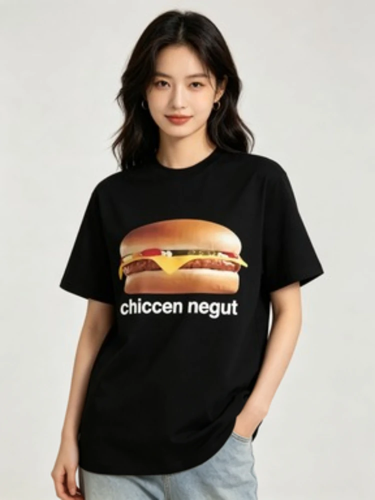 Camiseta con estampado gráfico de memes divertidos de Chiccen Negut, camisetas informales de manga corta con cuello redondo a la moda, ropa para mujer