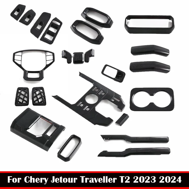 For Chery Jetour Traveller T2 2023 2024  ABS CarbonFiber Interior Accessories window lift switch gear shift panle air vent cover