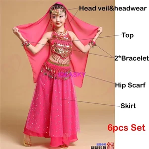 Traditionelle Bauchtanzkostüme für Kinder, Bellywood -Praxis, indisches Kleid, professionelles Mädchen, Kinderkleidung, indischer Tanz, 6pcs 8 Hauptverkäufe Indiana Sari Kleidung - №4