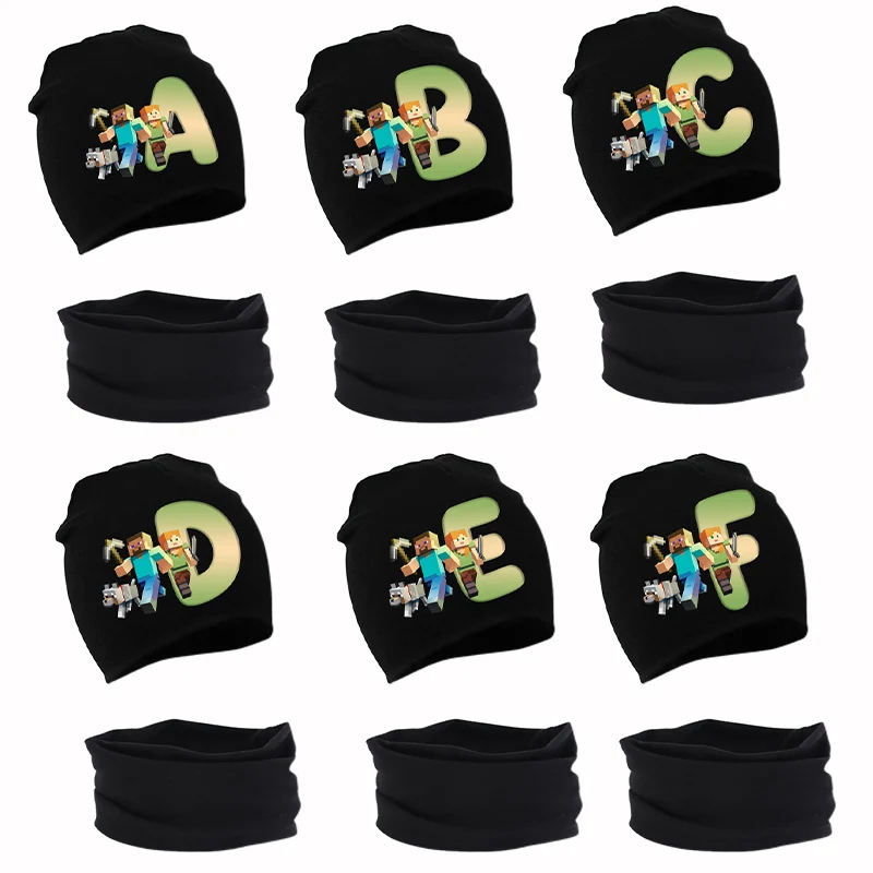

Game Theme Scarf Hat 2pcs Set Minecrafted Knitted Hat Scarf Children Letters A-Z Winter Warm Comfortable Cotton Beanie Hats Gift