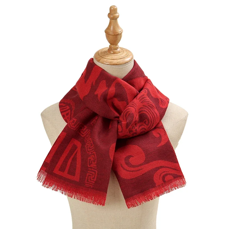 Winter Red Spring Festival Scarf Luxury Brand Designer Style Wool Soft Cashmere Scarves Cachecol Masculino Inverno China Shawl