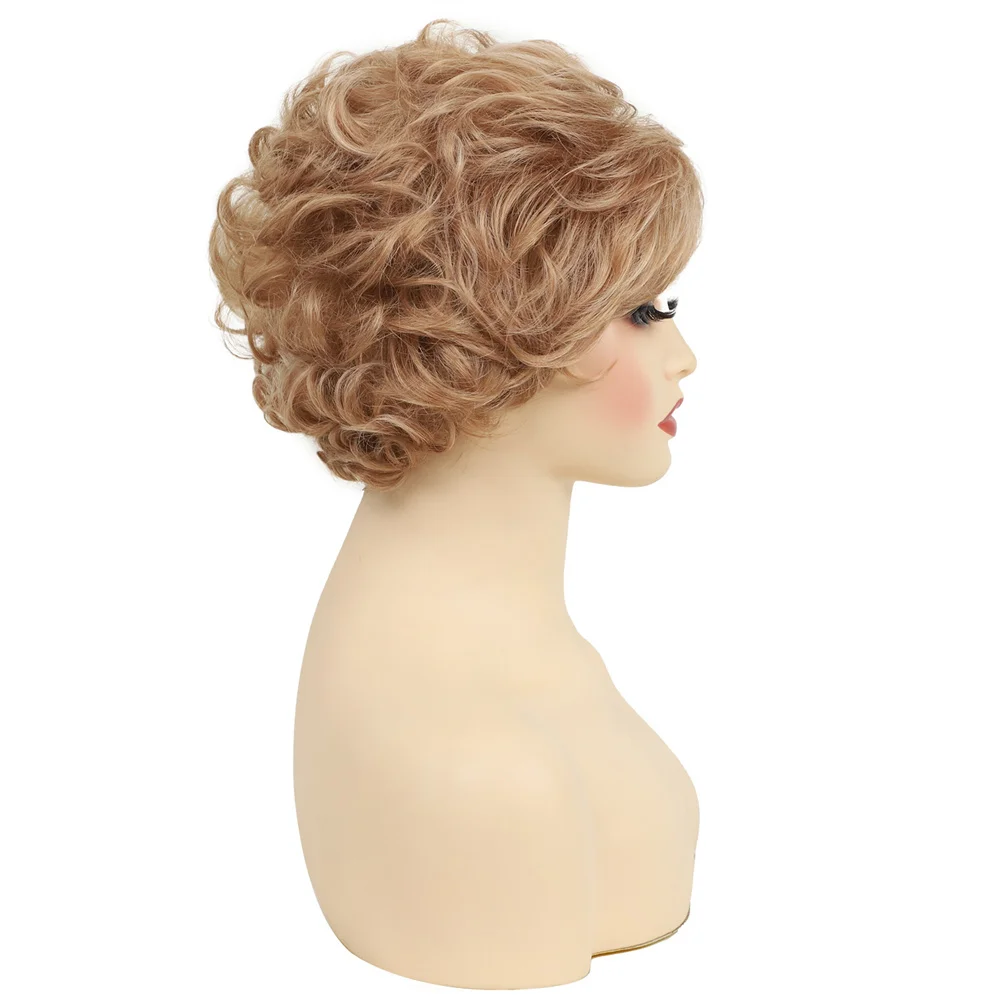 شعر مستعار أشقر قصير مجعد رقيق مقاوم للحرارة، شعر صناعي بمظهر واقعي للنساء #3