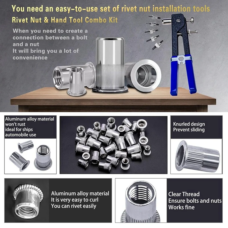 Kit di attrezzi per dadi per rivetti a pressione A95I, combinazione di dadi per rivetti metrici da 430 pezzi (M8/M6/M5/M4/M3), adatto per mobili, decorazioni